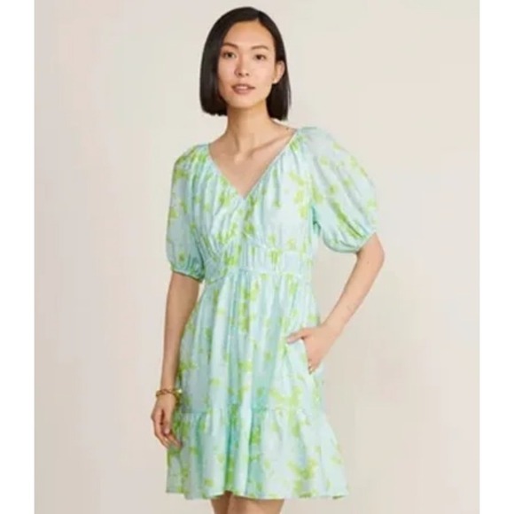 Vineyard Vines Pants - Vineyard Vines Romper Womens Size M Green Floral Puff Sleeve Coastal Resort wear